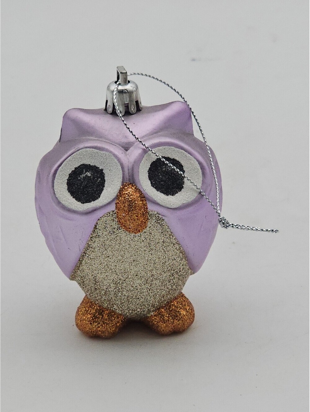 Purple Glitter Owl Christmas Tree Ornament 4" Glass